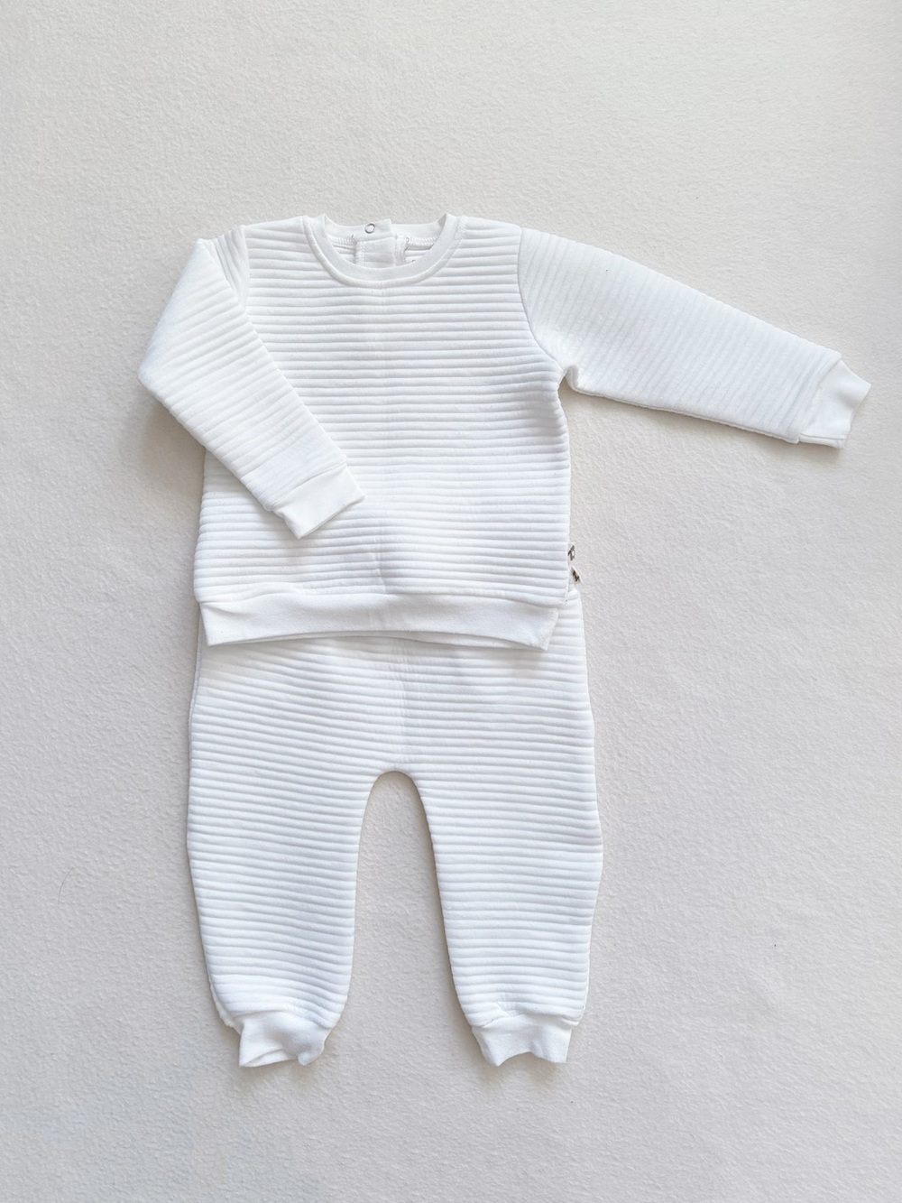 Snugabye White Textured Channel Knit 2-Pc Sweatshirt Pants Lounge Set 18-24M